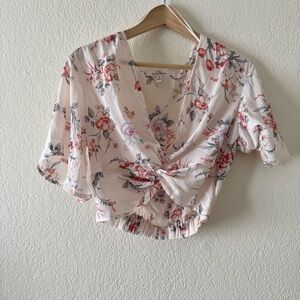 Love Tree Floral Pink Blush Cropped Blouse